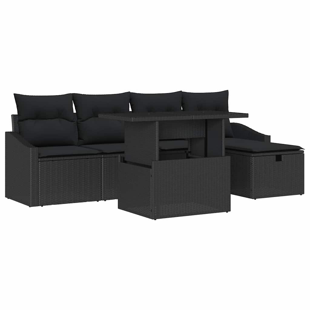 Garden Sofa Set With Cushion 6 Pcs Black Poly Rattan Vidaxl