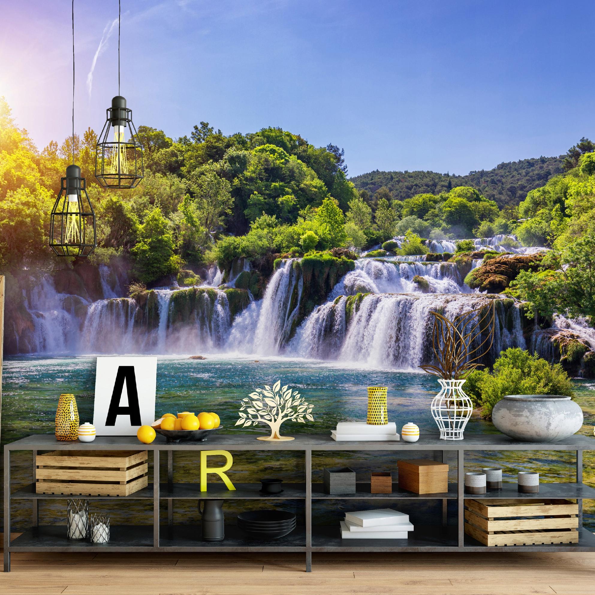 Wallarena Vlies Fototapete Wasserfall 150x105 Cm, Tapeten, Für Wohn Und Schlafzimmer, Vliestapete Wandtapete Tapete 3d Effekt- Inkl. Kleister - Wald Landschaft
