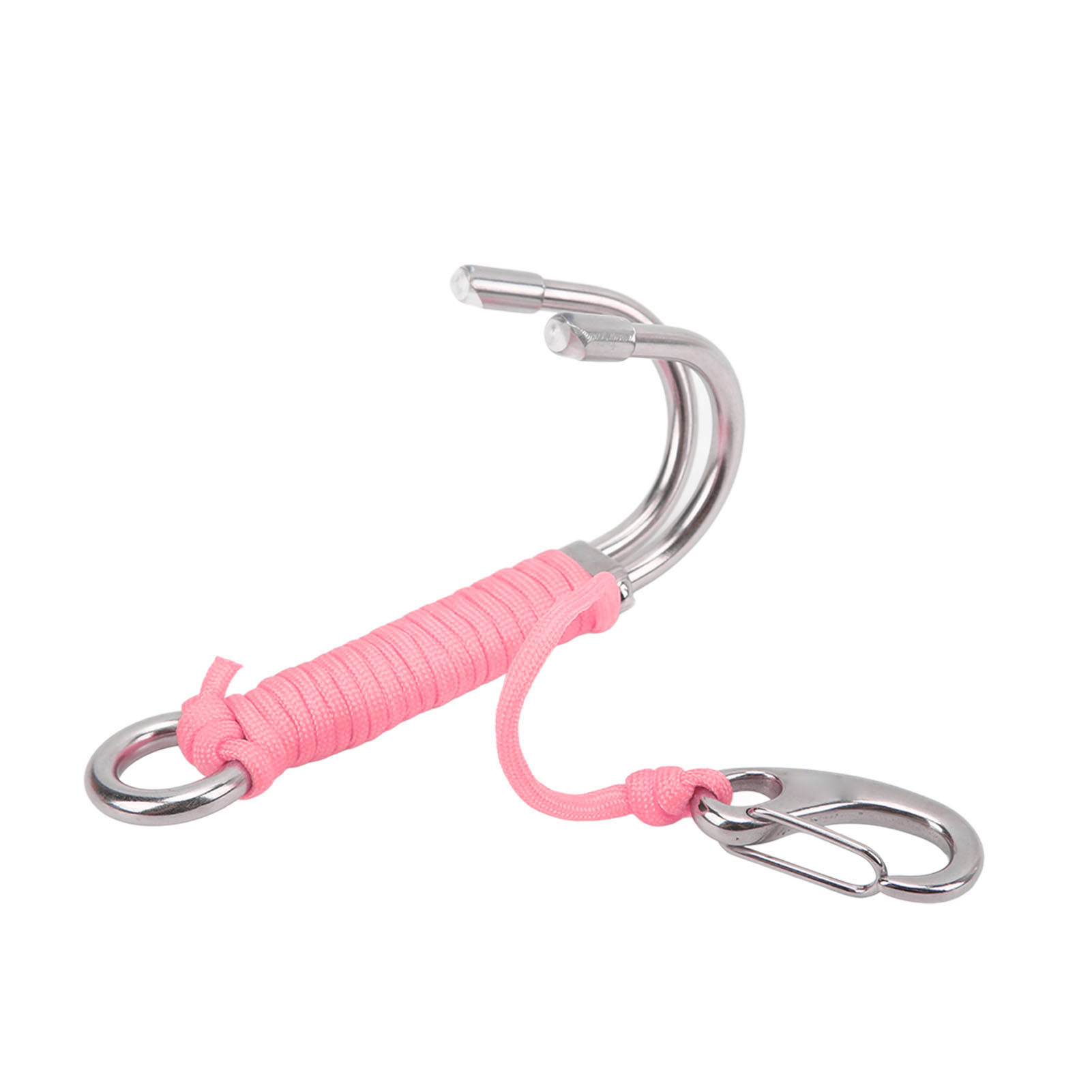 Crochet de dérive double en acier inoxydable 316 pour plongée sous-marine, corde 7 brins de 3 mm, rose