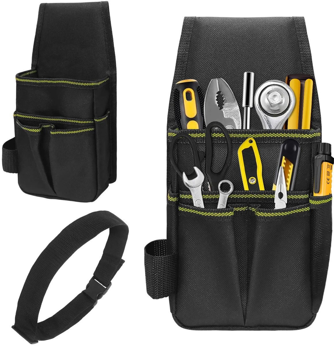 Ceinture porte-outils en tissu Oxford, compartiments multiples, noire