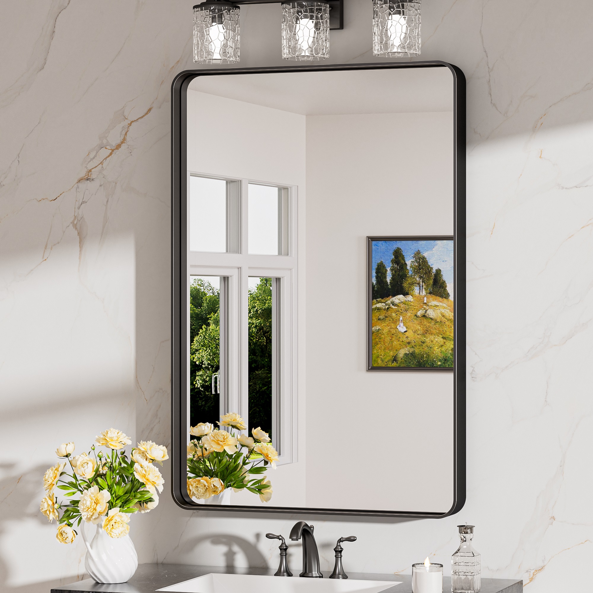 Keonjinn Miroir Salle De Bains 60x90cm En Verre Trempé Résistant