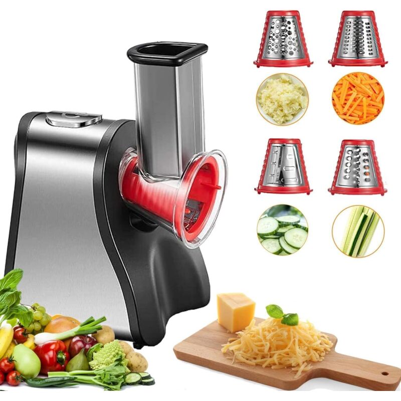 Grattugia Elettrica 4 In 1 Per Verdure, Tagliaverdure Elettrico Da 200 W, Grattugia Per Carote, Tritatutto Elettrico Per Formaggio, Carote, Patate, Cetrioli, Argento