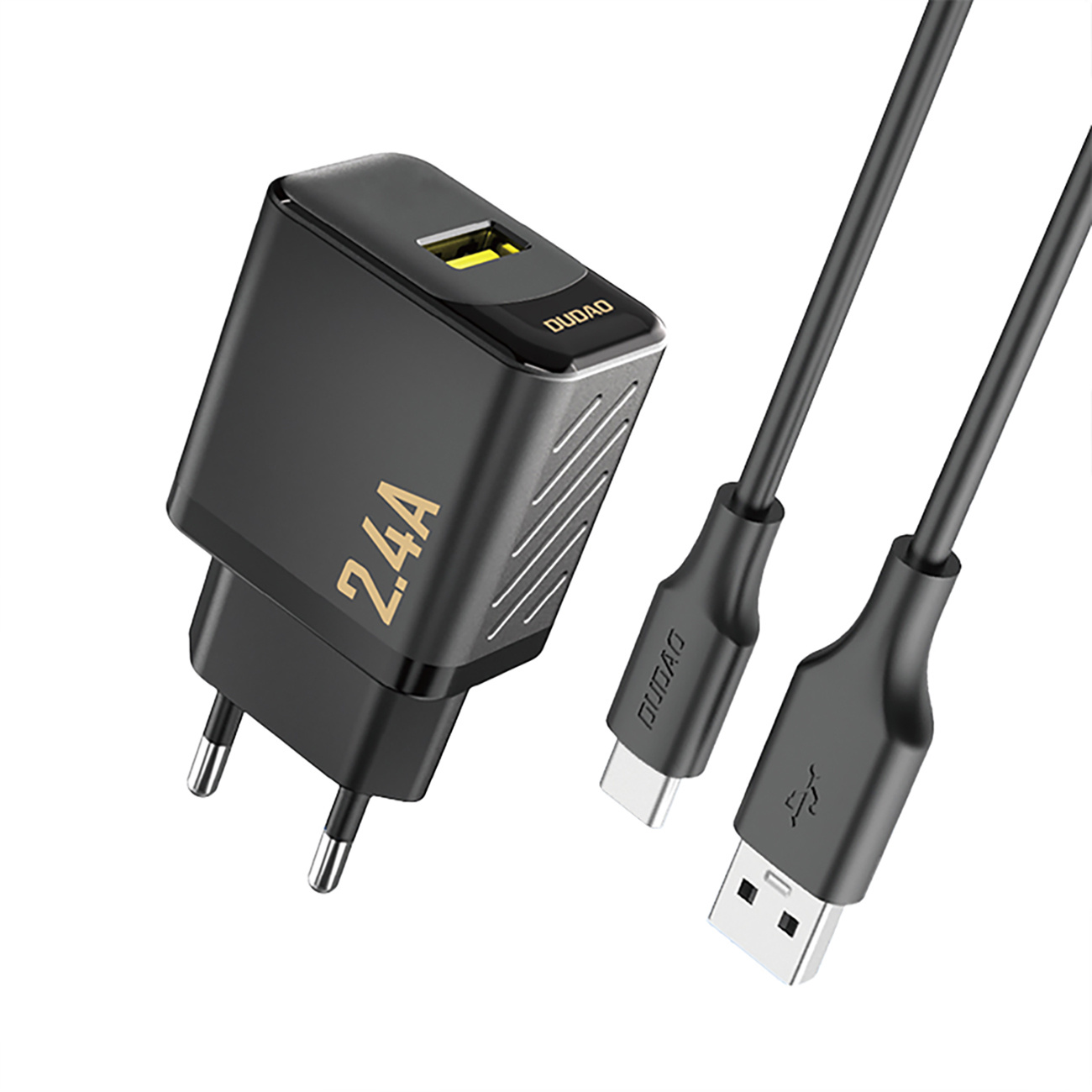 Oem Usb-A-Wandladegerät Mit Usb-A- Und Usb-C-2,4-A-Gan-Kabel – Schwarz
