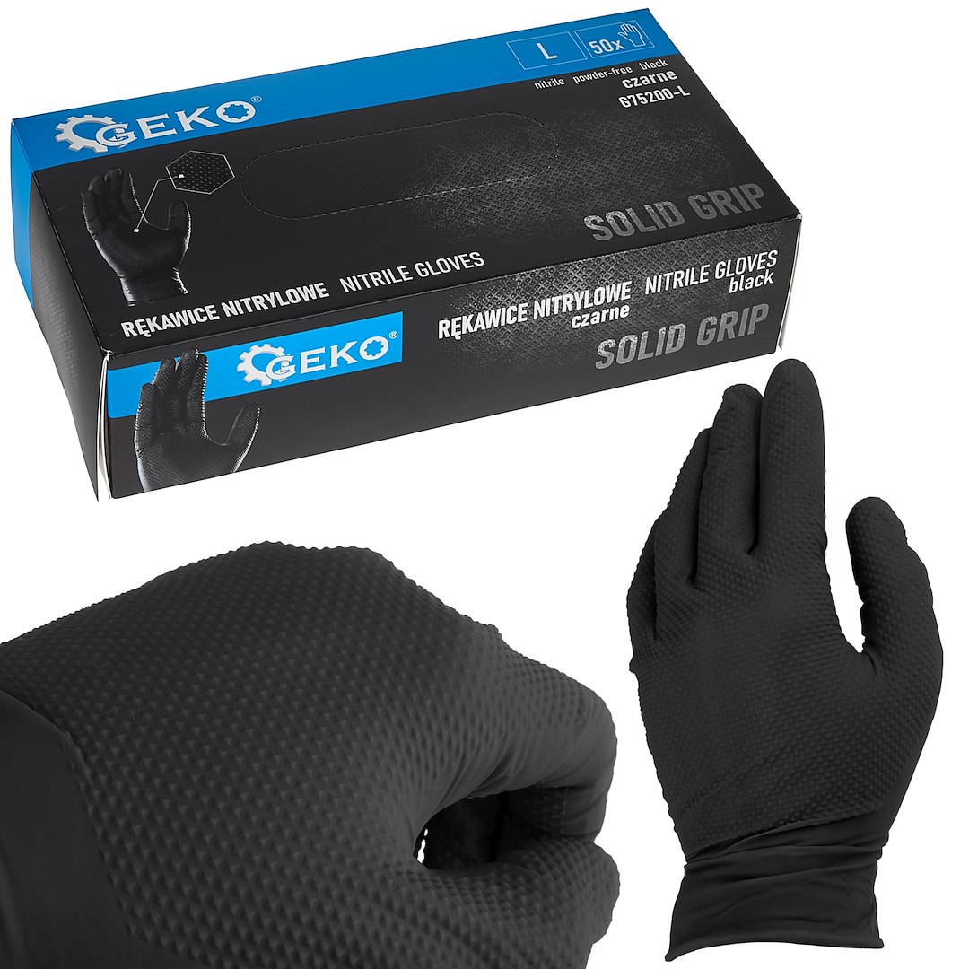Import Nitrilhandschuhe Mit Festem Griff, 50 Stück, Größe L, Schwarz (10)