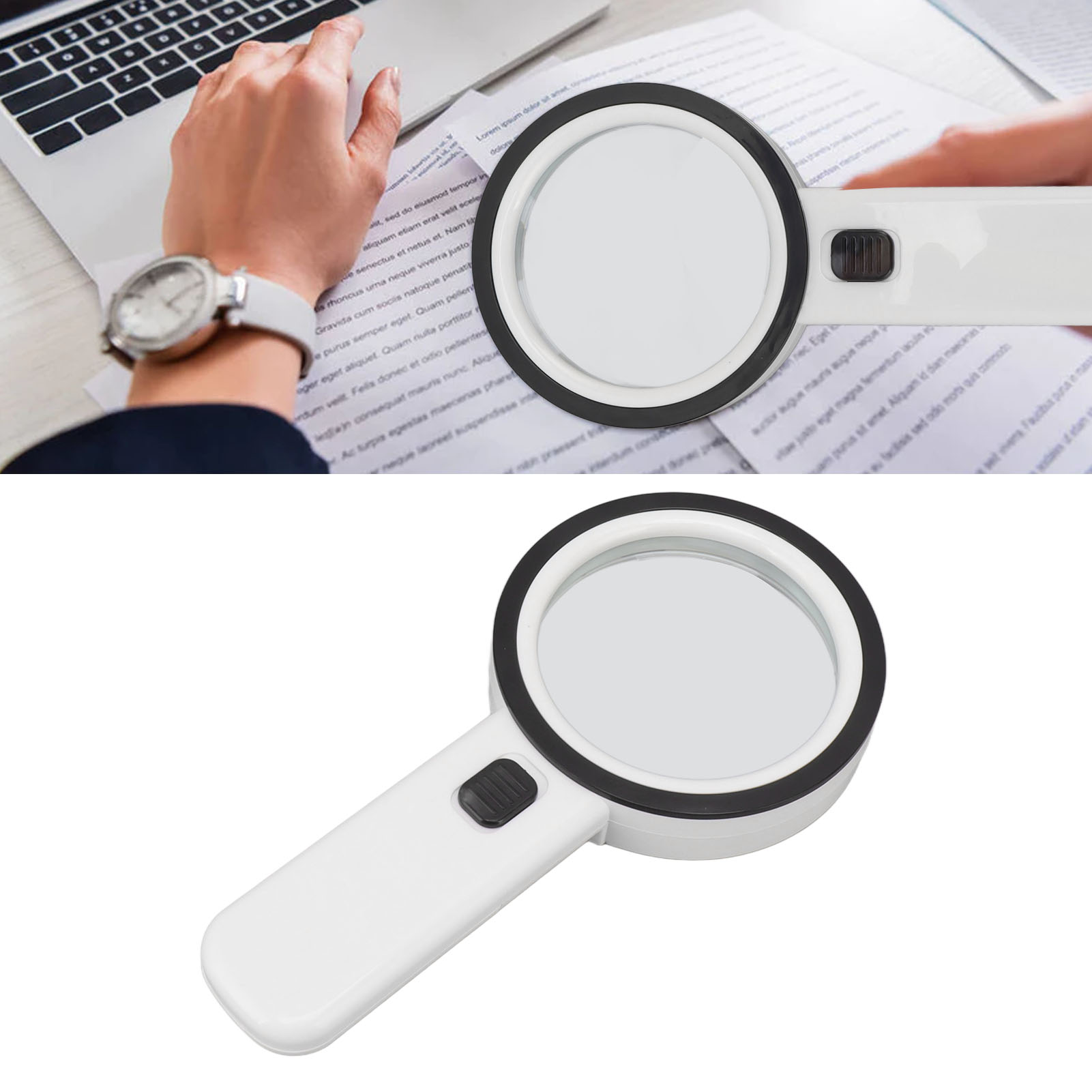 Loupe à main avec éclairage 12 LED et verre optique, grossissement 30X, protection UV