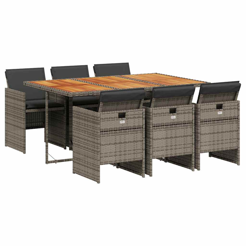 7 Piece Garden Dining Set With Cushions Grey Poly Rattan Vidaxl