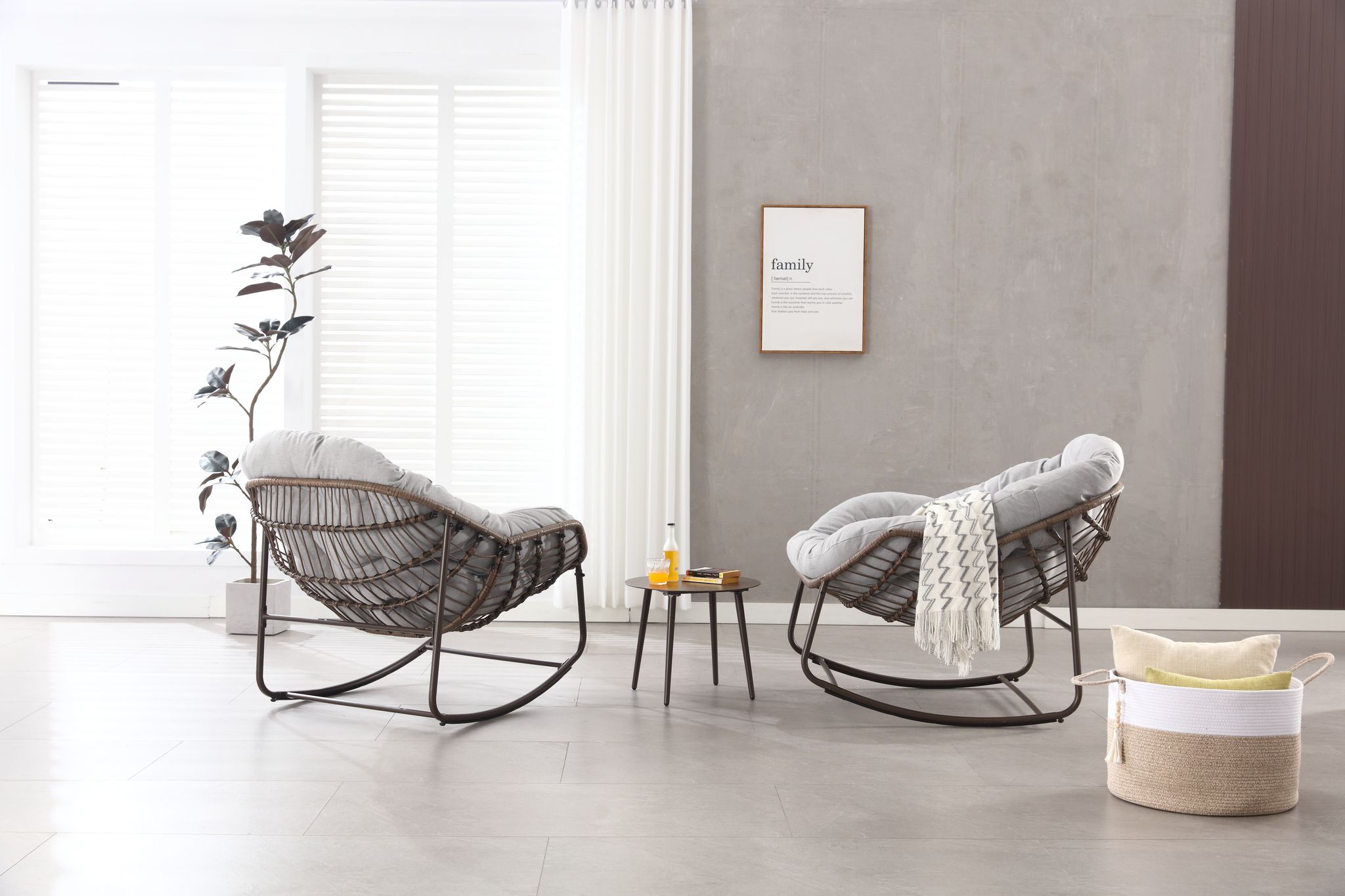 Stilvora Schaukelstuhl Egg Sessel Mit Dickem Kissen Extra Breiter Sitz Stahlgestell Fuer Balkon Terrasse Hellgrau