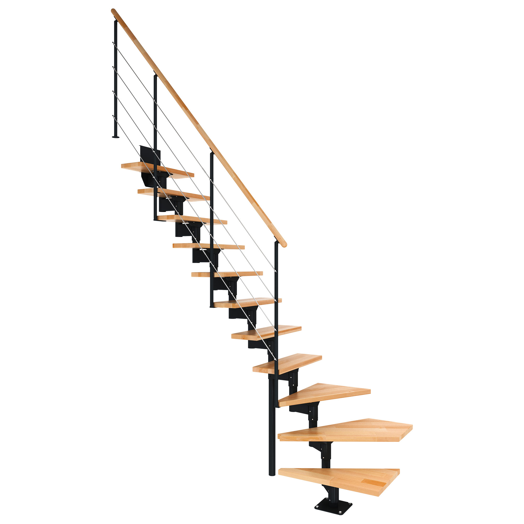 Dolle Mittelholmtreppe Boston 228-300cm Geschosshöhe ¼-gewendelt in Buche Anthrazit - Image 4