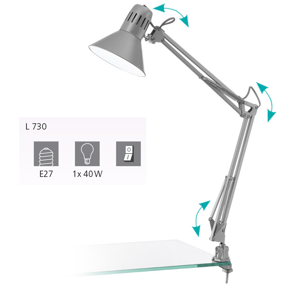 Klemm-tischleuchte Firmo Silber 73 Cm E27 Wand- & Deckenleuchten - Eglo