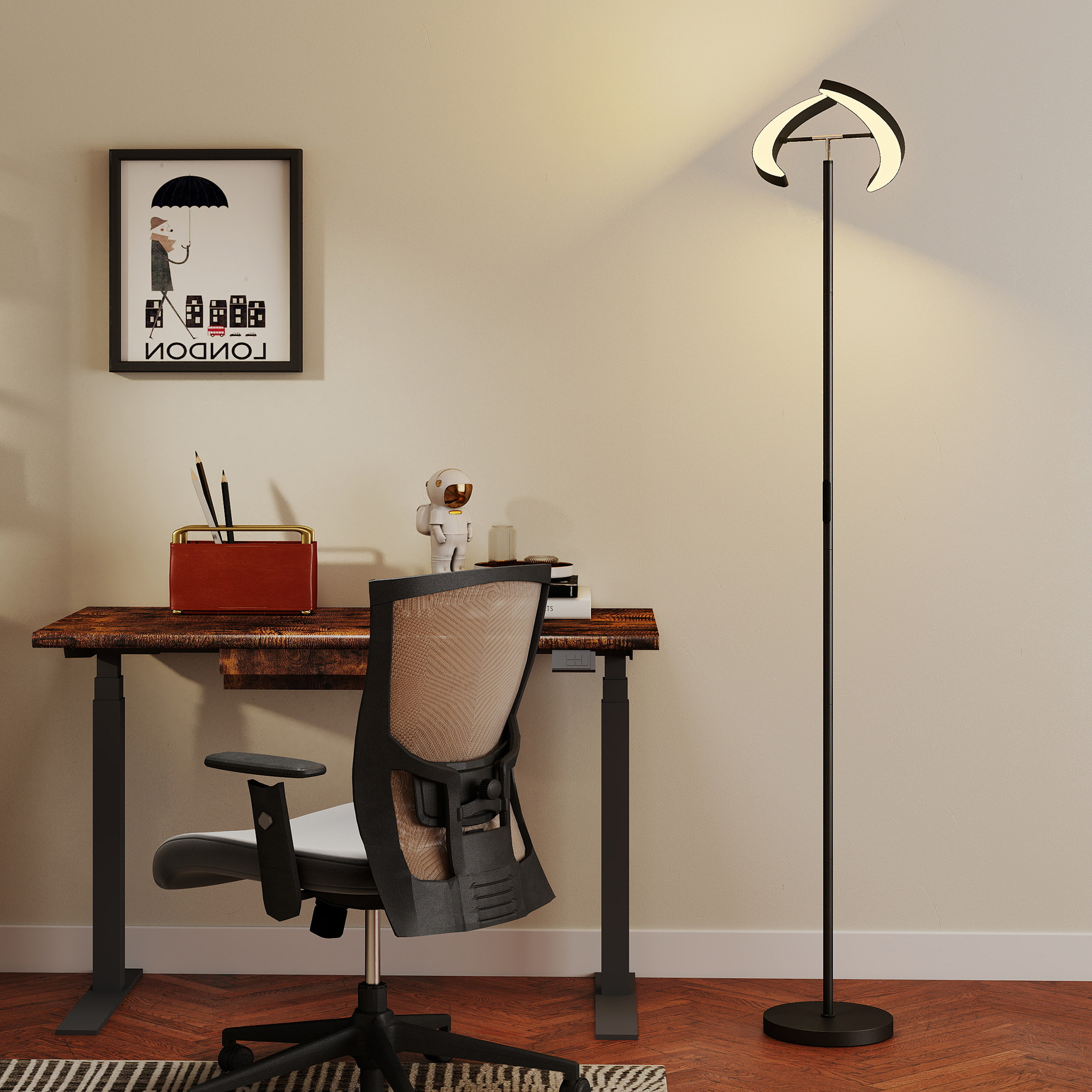 Lampadaire Rgb, Lampe À Intensité Variable Avec Options D'Éclairage Multicolores, Orientable, Noir