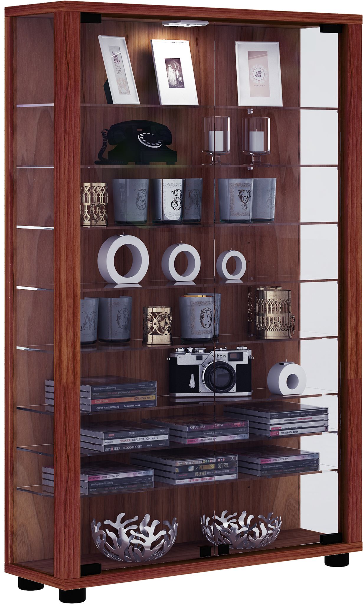 Vcm Braun Vitrine + Buffetschrank, Sammel Stand Vitrine Holz Glas Lumo Mini (59 X 18 X 90 Cm) - Image 4