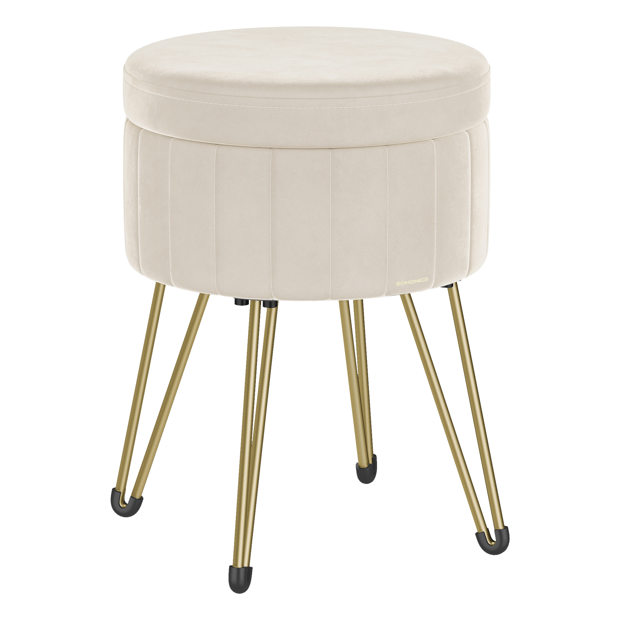Songmics – Tabouret De Rangement Rond En Velours – Repose-pieds Confortable 39 X 44,4 Cm – 4 Pieds En Métal – Espace De Rangement 9,4 L – Blanc Crème