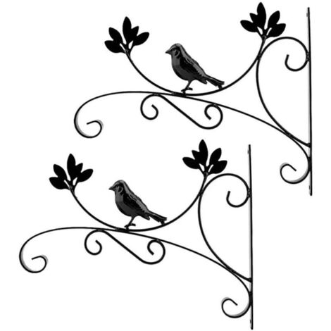 Support mural suspendu en métal noir, forme d'oiseau et feuilles, 2 pièces 35 x 27,5 cm