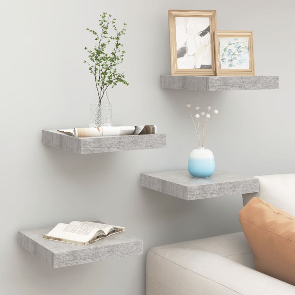 Vidaxl Grau Floating Wall Shelves 4 Pcs Concrete Grey 23X23,5X3,8 Cm Mdf