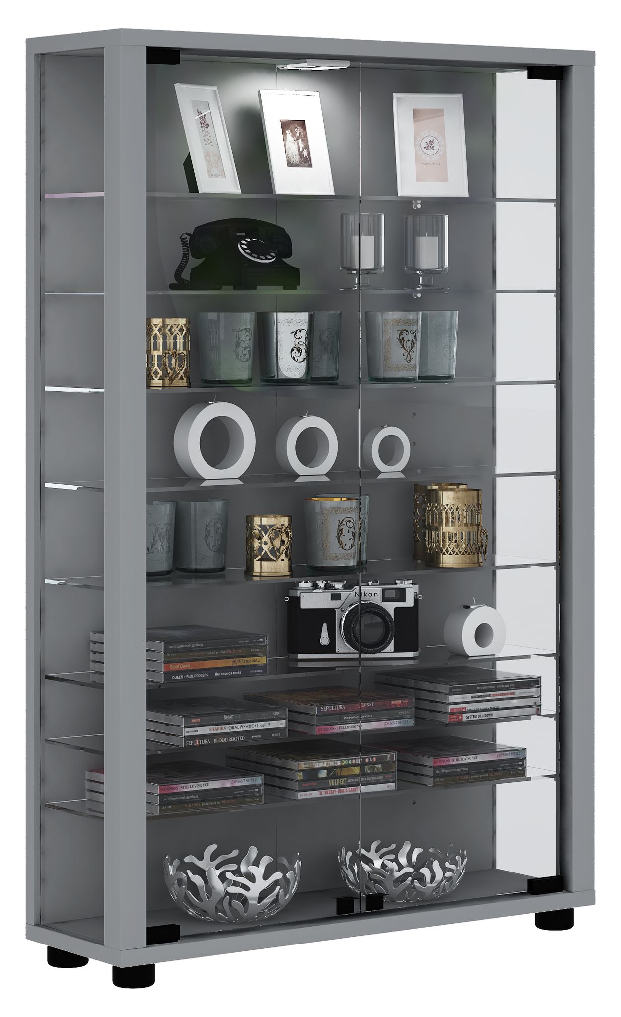 VCM my home Lumo Mini Vitrine Silber Glas 59x18x90 cm - Image 6
