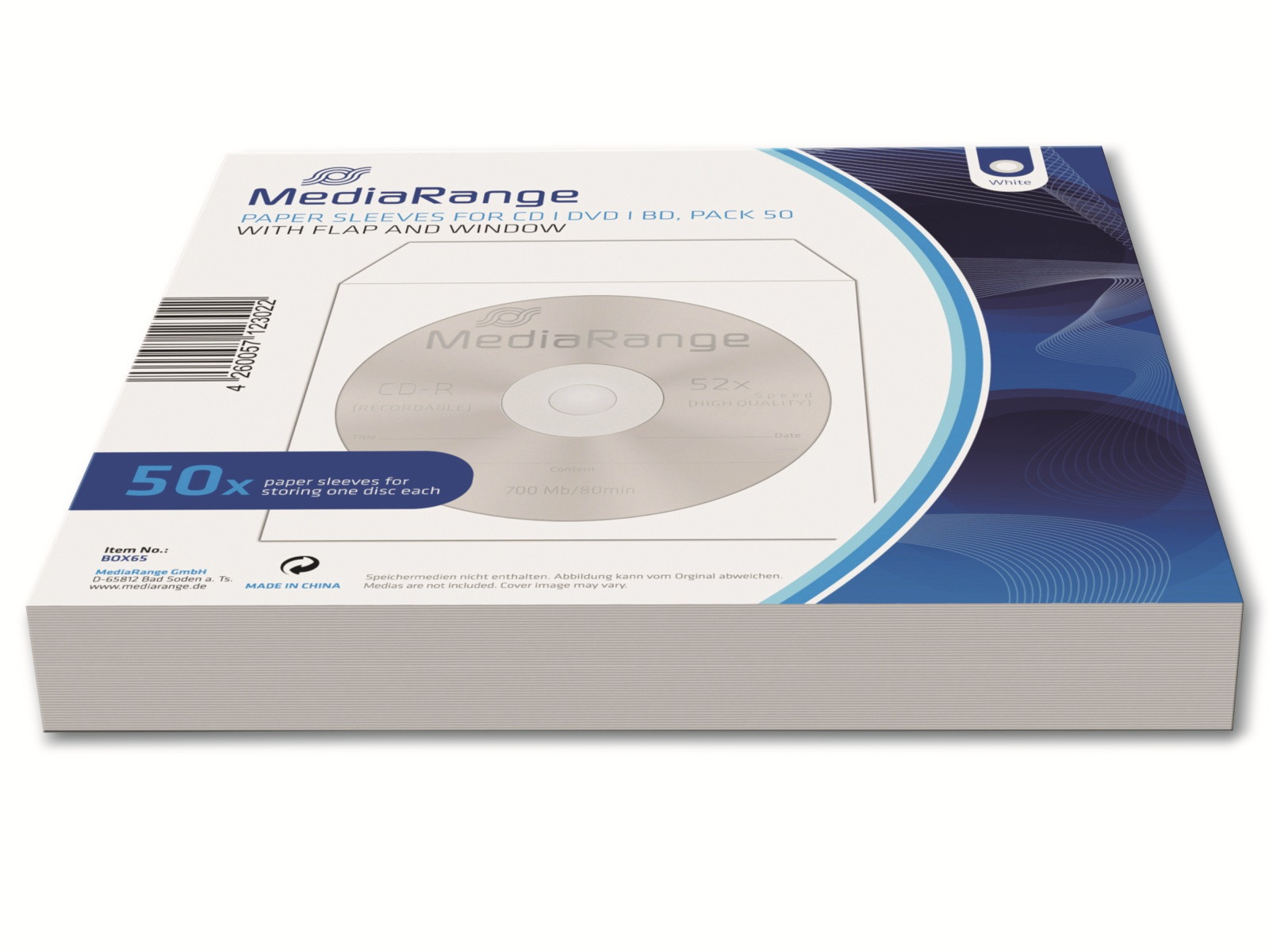 MediaRange CD-/DVD-Papierhüllen, wiederverschließbar, Sichtfenster, weiß, 50 Stück - Bild 6