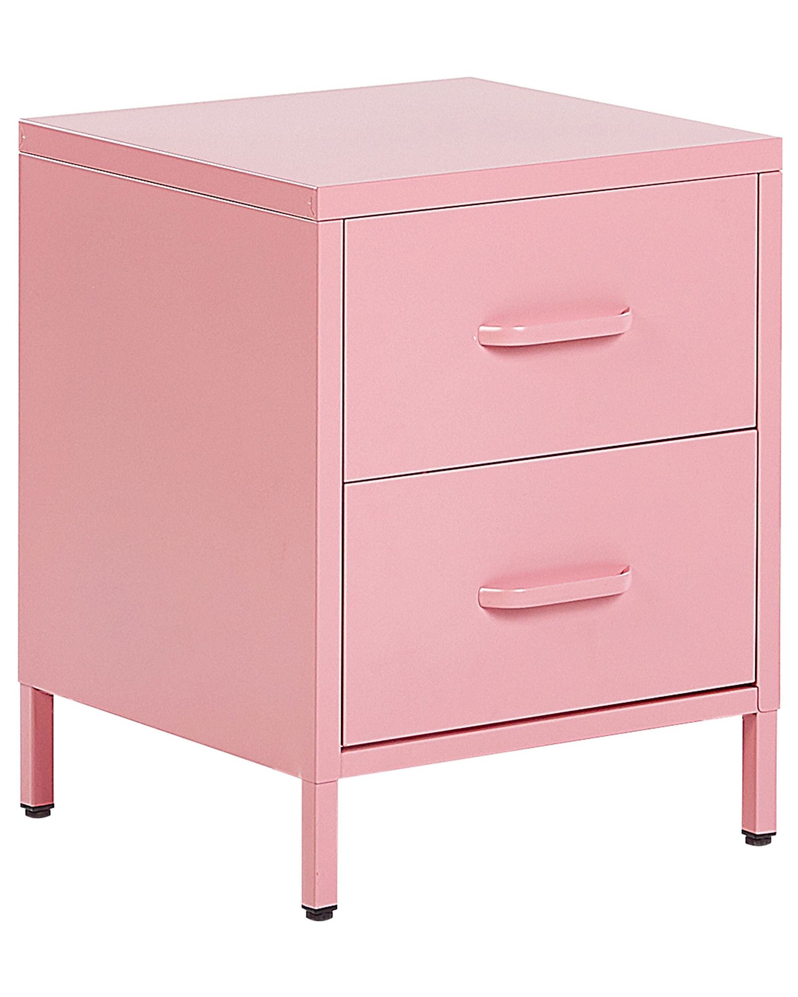 Beliani - Industrial Modern Steel Bedside Table Nightstand 2 Drawers Pink Malavi