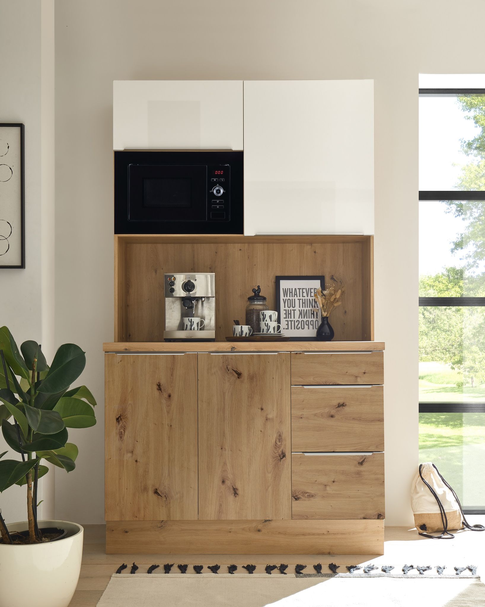 Küchen Buffet Marleen Premium 120 Cm Weiß Artisan Eiche Respekta