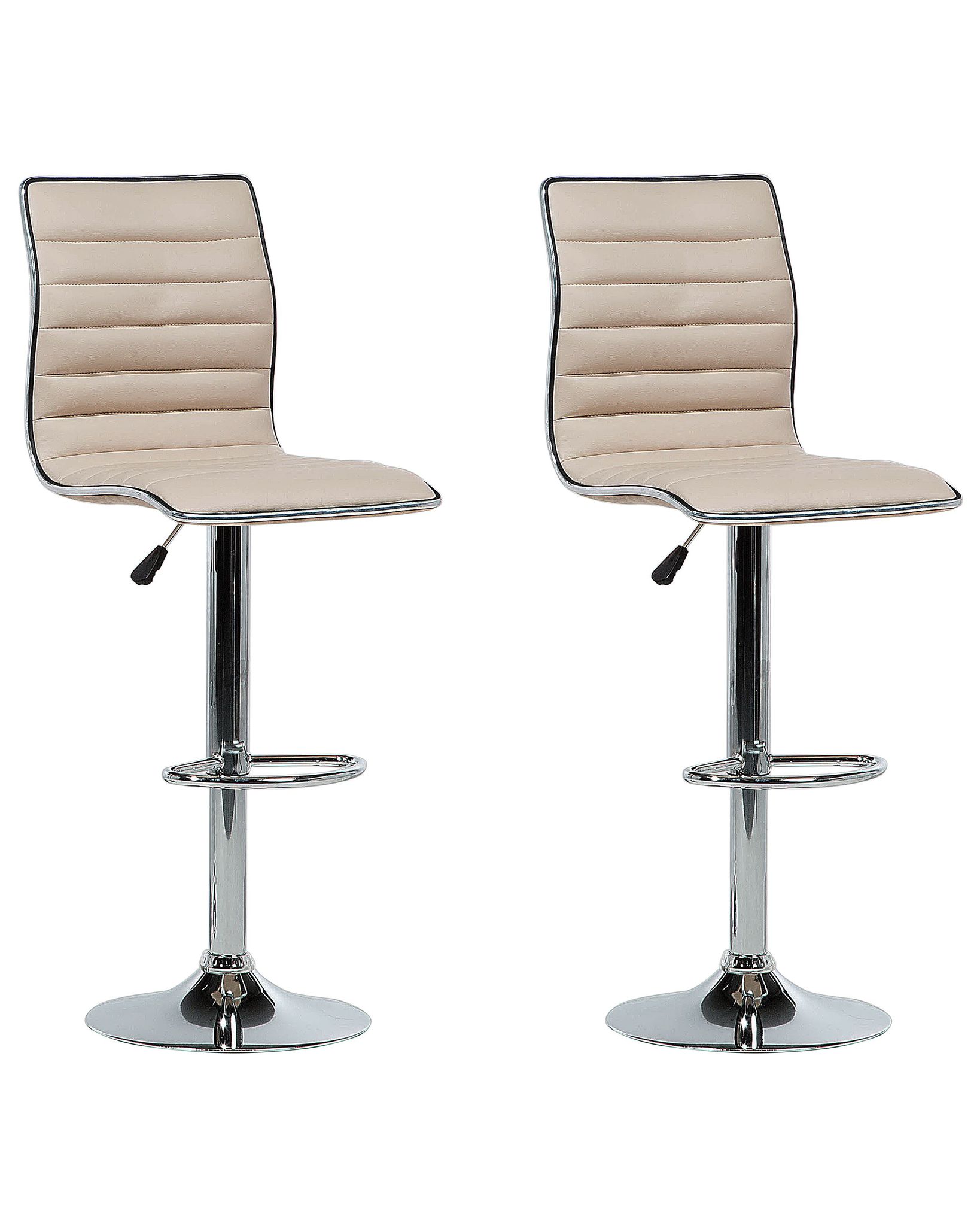Beliani Barhocker 2er Set Beige Kunstleder Silber Metall Höhenverstellbar Modern Wohnzimmer Esszimmer Möbel