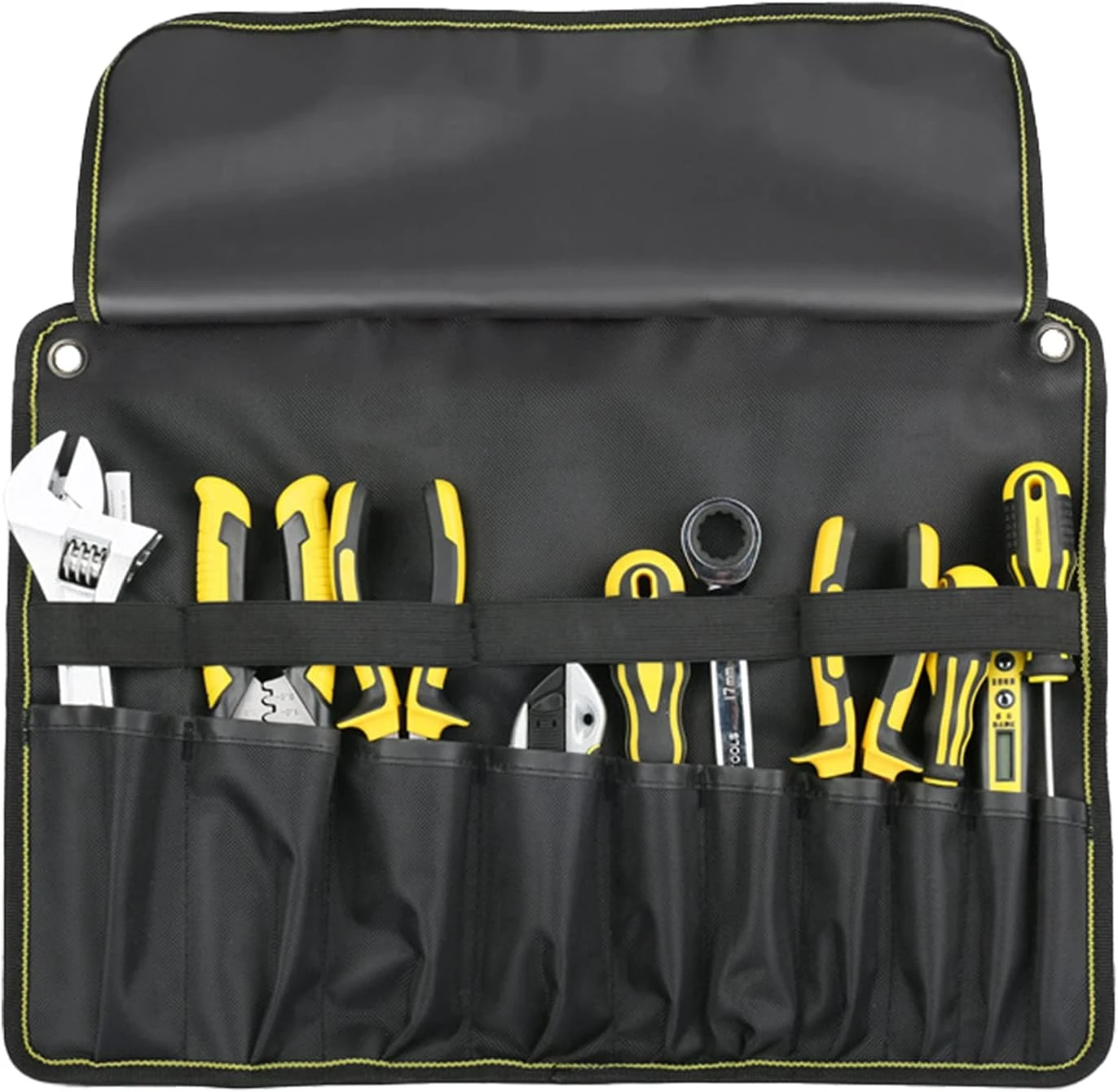 Trousse à outils à dérouler 10 poches en polyester, 45 x 32 cm, AQUAFORGE, noir