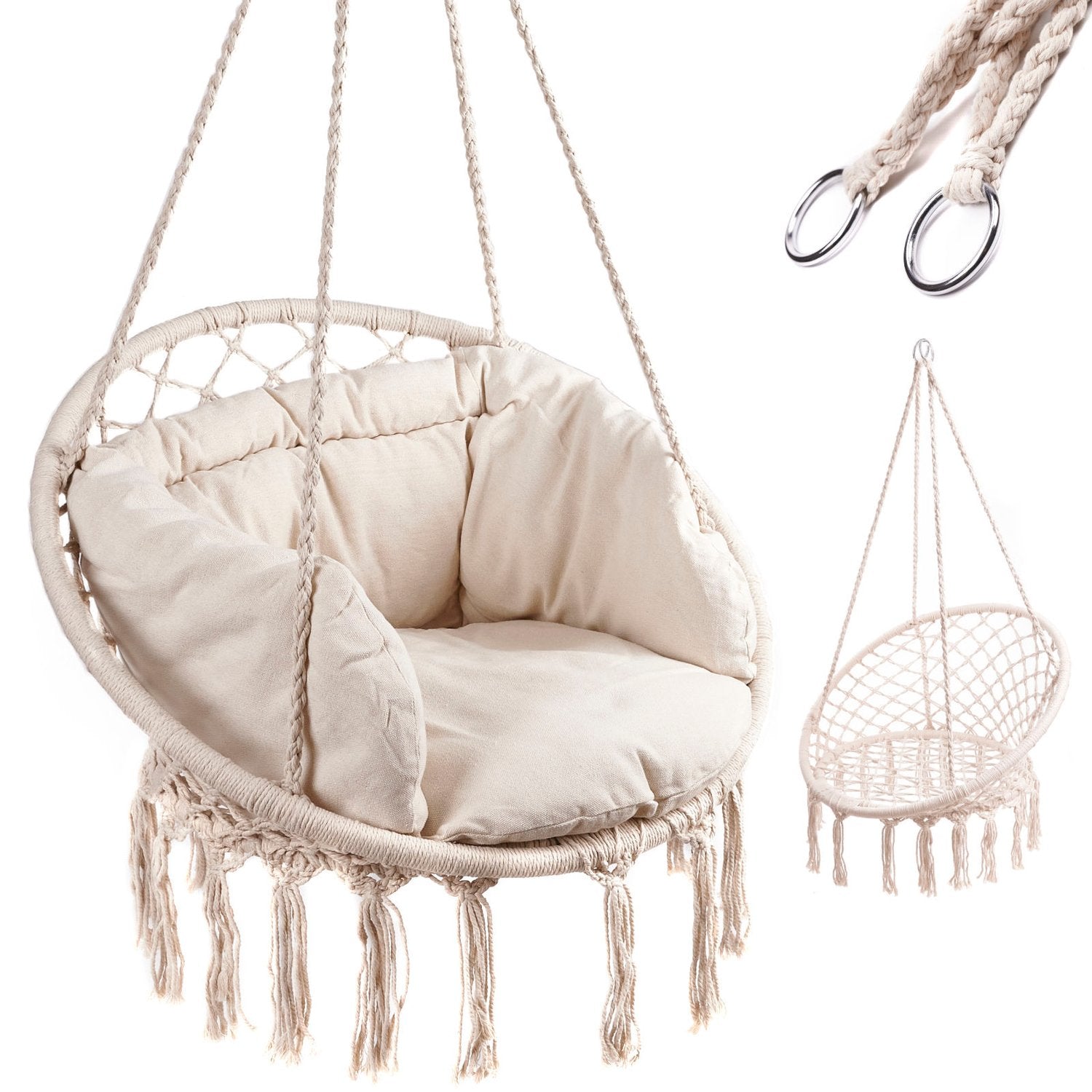 Northix Storchennest Schaukelsessel Mit Rückenlehne Ecru 80cm + Kissen