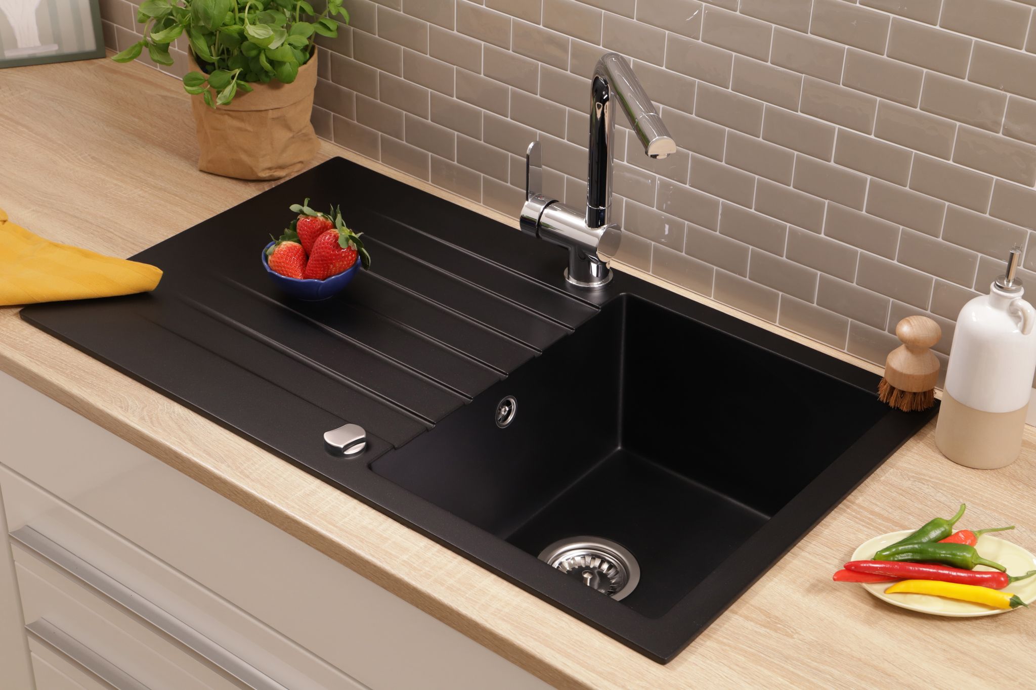 Küchenspüle Einbauspüle Spüle Granit Massiv 76 X 43 Schwarz Respekta Almonto