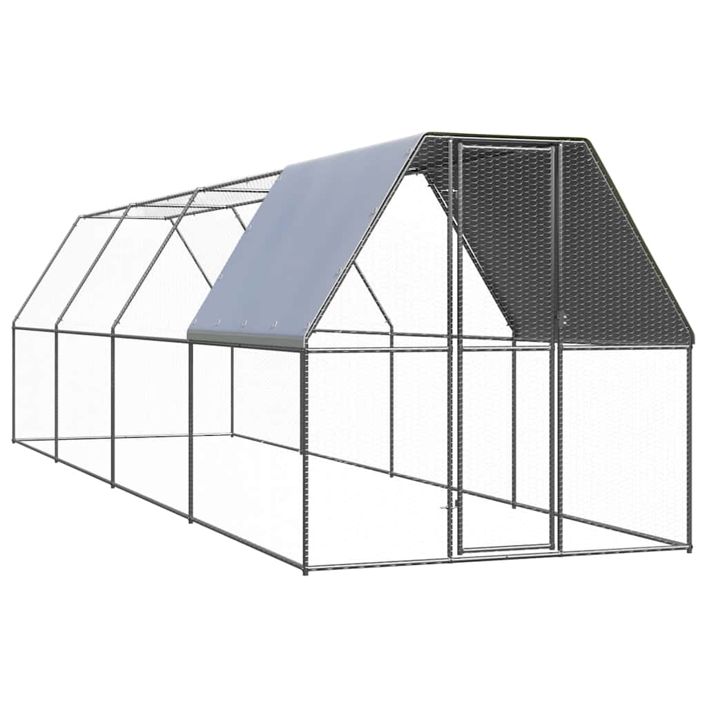 Vidaxl Grau Outdoor-Hühnerkäfig 2X8x2 M Verzinkter Stahl