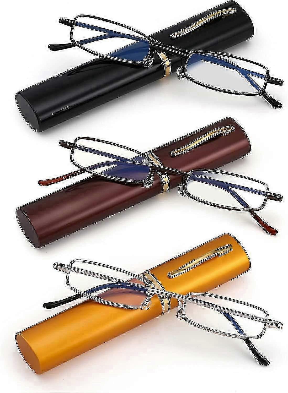 Lunettes de lecture de poche anti-lumière bleue, monture métal à charnière à ressort, avec clip pour stylo, lot de 3 paires