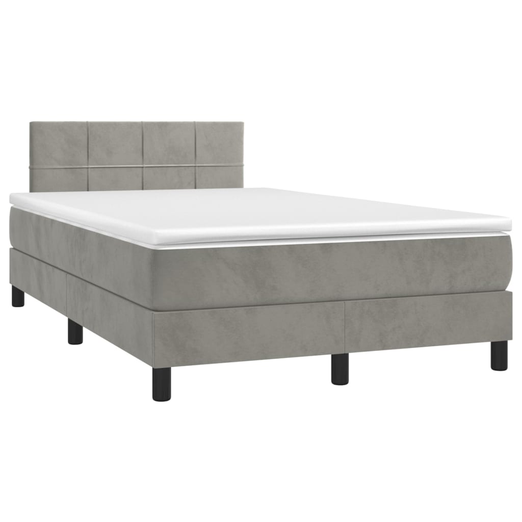 Box Spring Bed With Mattress&led Light Grey 120x200cm Velvet Vidaxl
