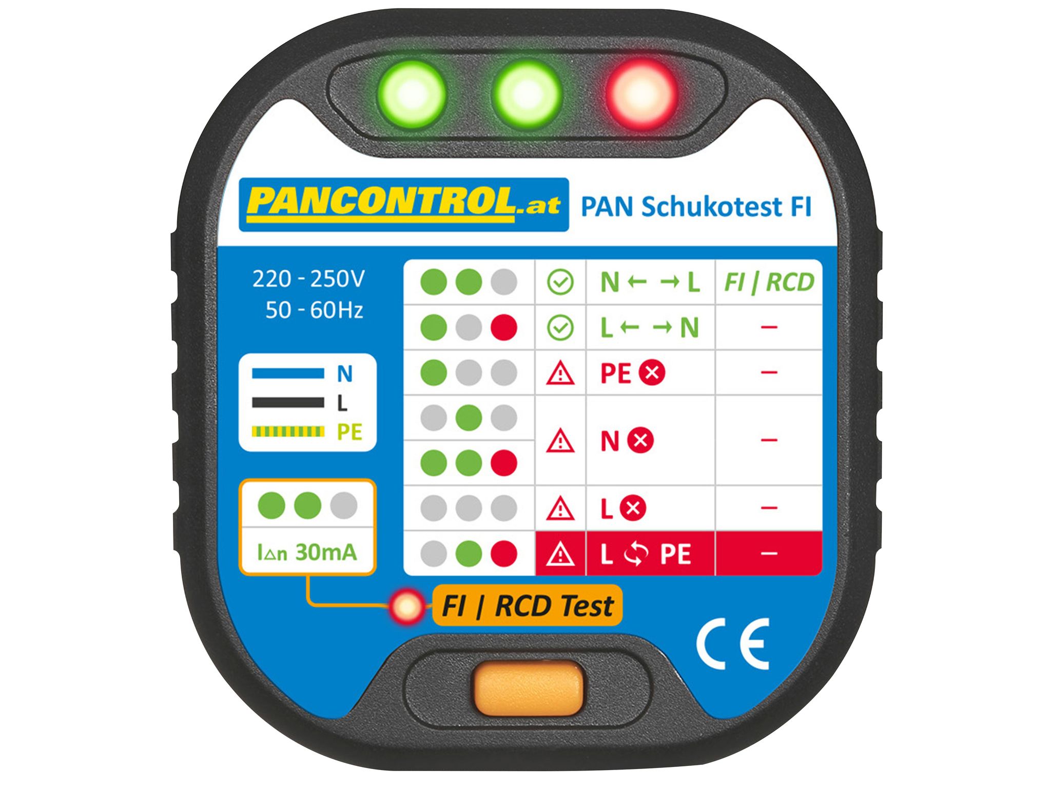 Pancontrol Rote Pan Steckdosen-Prüfer + Fi-Tester - Bild 3