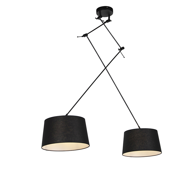 Qazqa Hängelampe Mit Leinenschirm Schwarz 35 Cm - Blitz Ii Schwarz