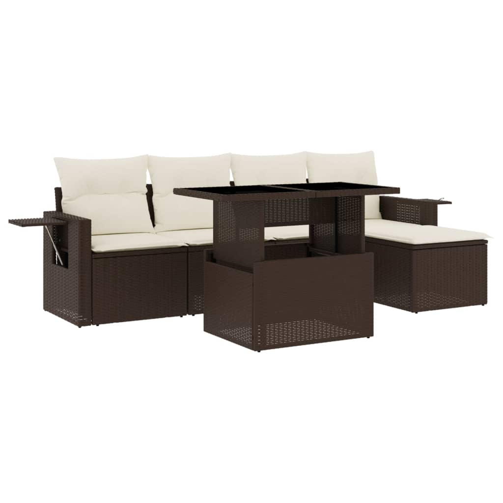 Vidaxl Set Divano Da Giardino 6 Pz Con Cuscini Marrone In Polyrattan