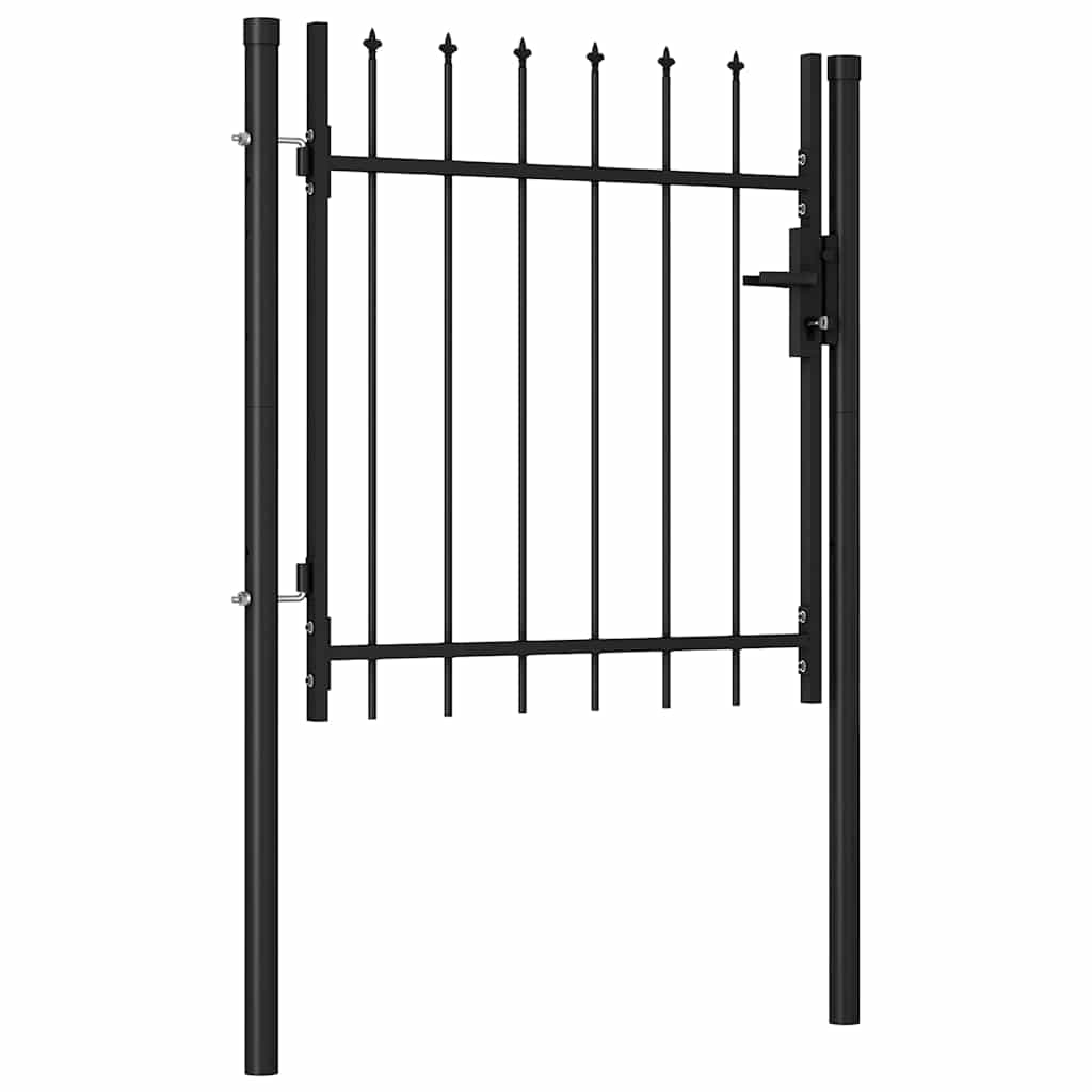 Fence Gate Single Door With Spike Top Steel 1x1 M Black Vidaxl