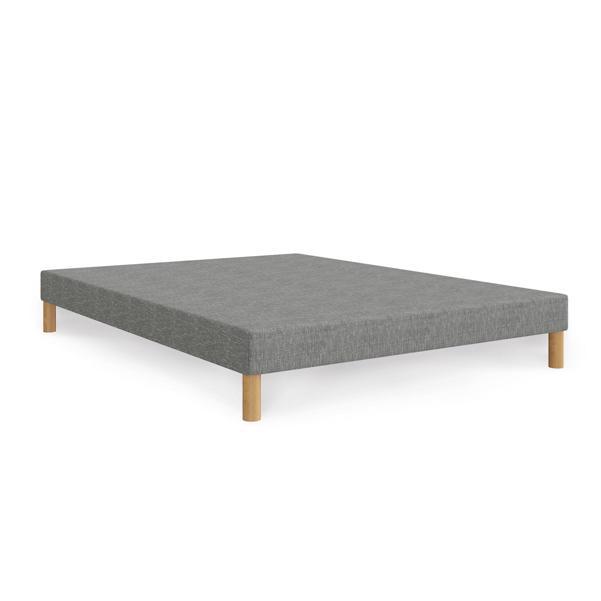 Mobilier Deco - Spring - Sommier Tapissier 140x190 Tissu Gris Piètement