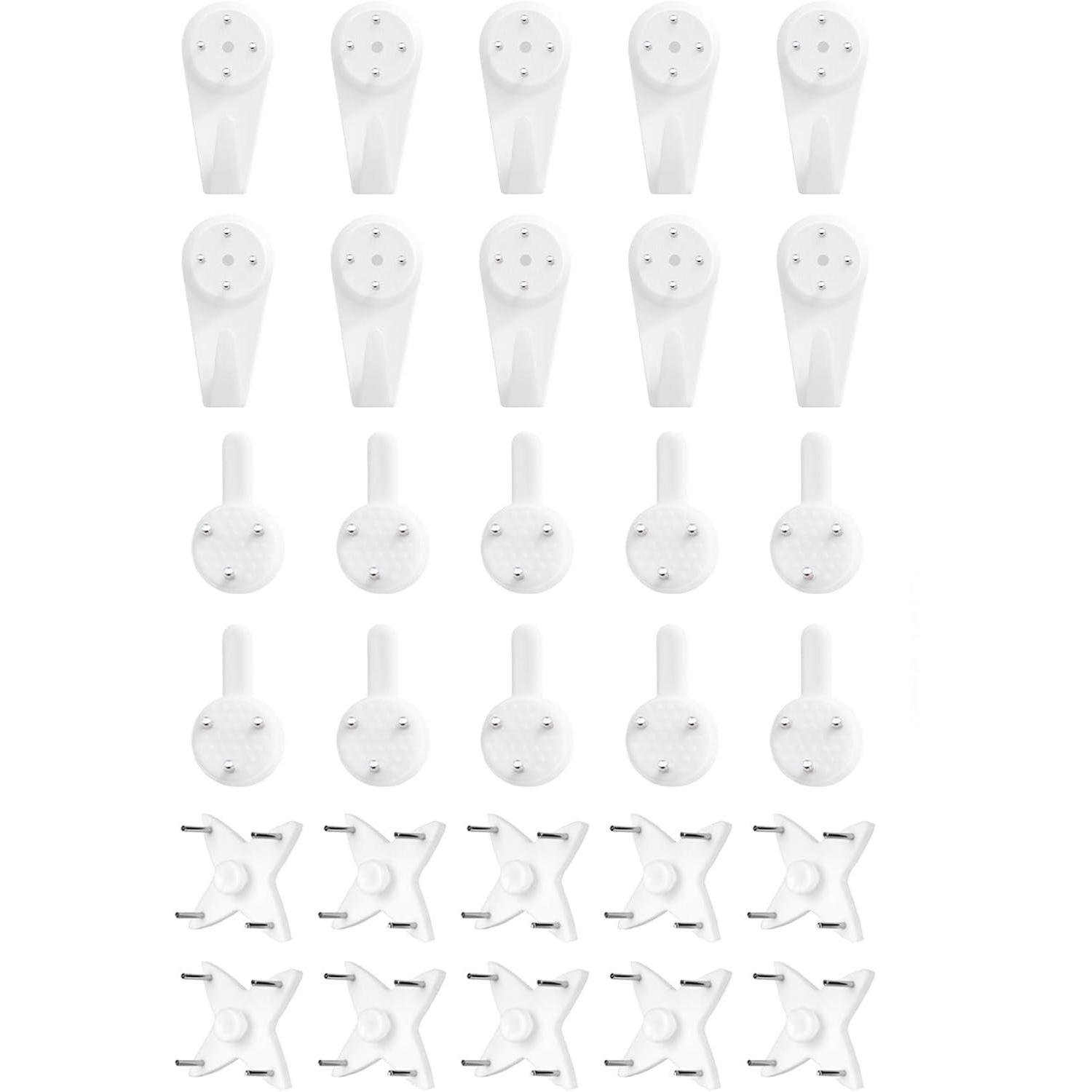 Crochet mural adhésif sans perçage en plastique et acier, 3 tailles, lot de 30