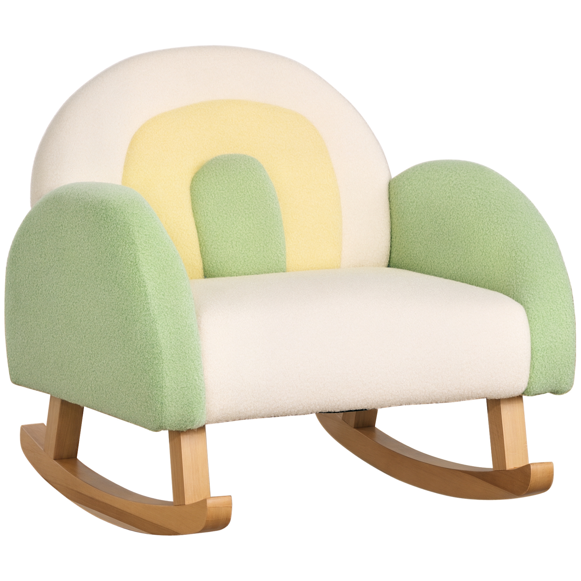 Kindersofa Schaukelstuhl Für Kleinkinder Kindersessel Kindercouch Für Kinder 1,5-3 Jahre Babysitz Für Kinderzimmer Spielzimmer Lammfellimitat Eukalyptusholz Grün - Homcom