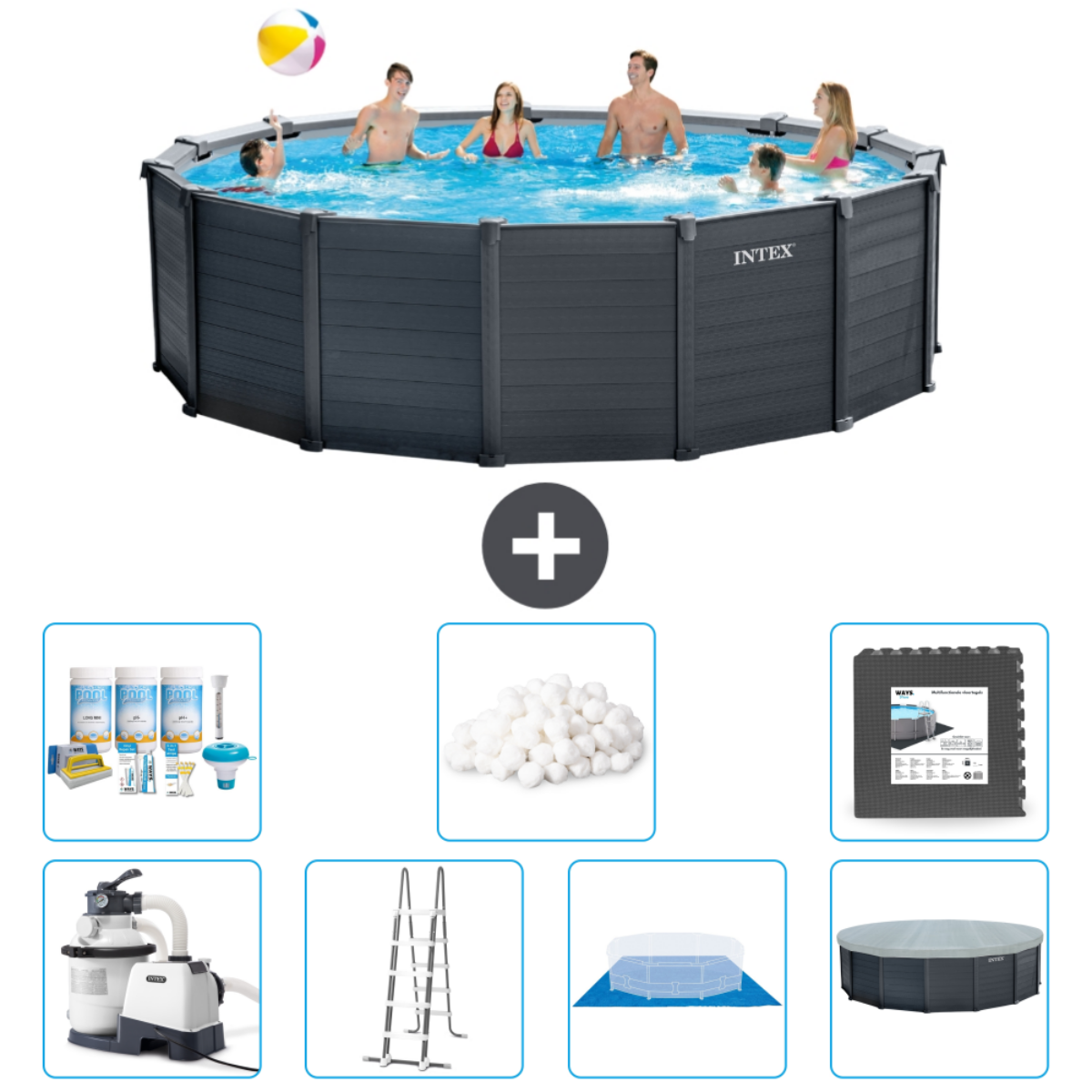 Intex - Runder Pool Mit Graphitgrauem Paneel – 478 X 124 Cm – Inklusive Zubehör Cb43