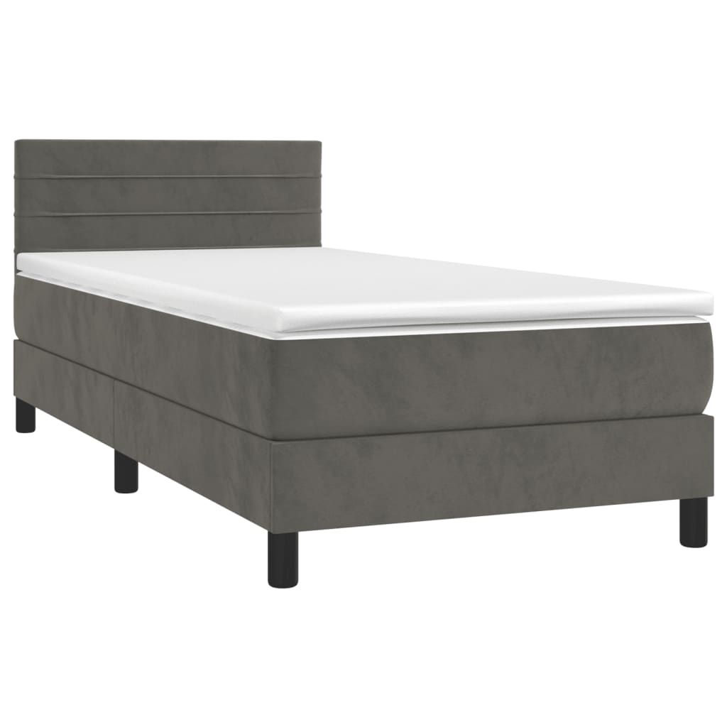 Box Spring Bed With Mattress&led Dark Grey 100x200cm Velvet Vidaxl
