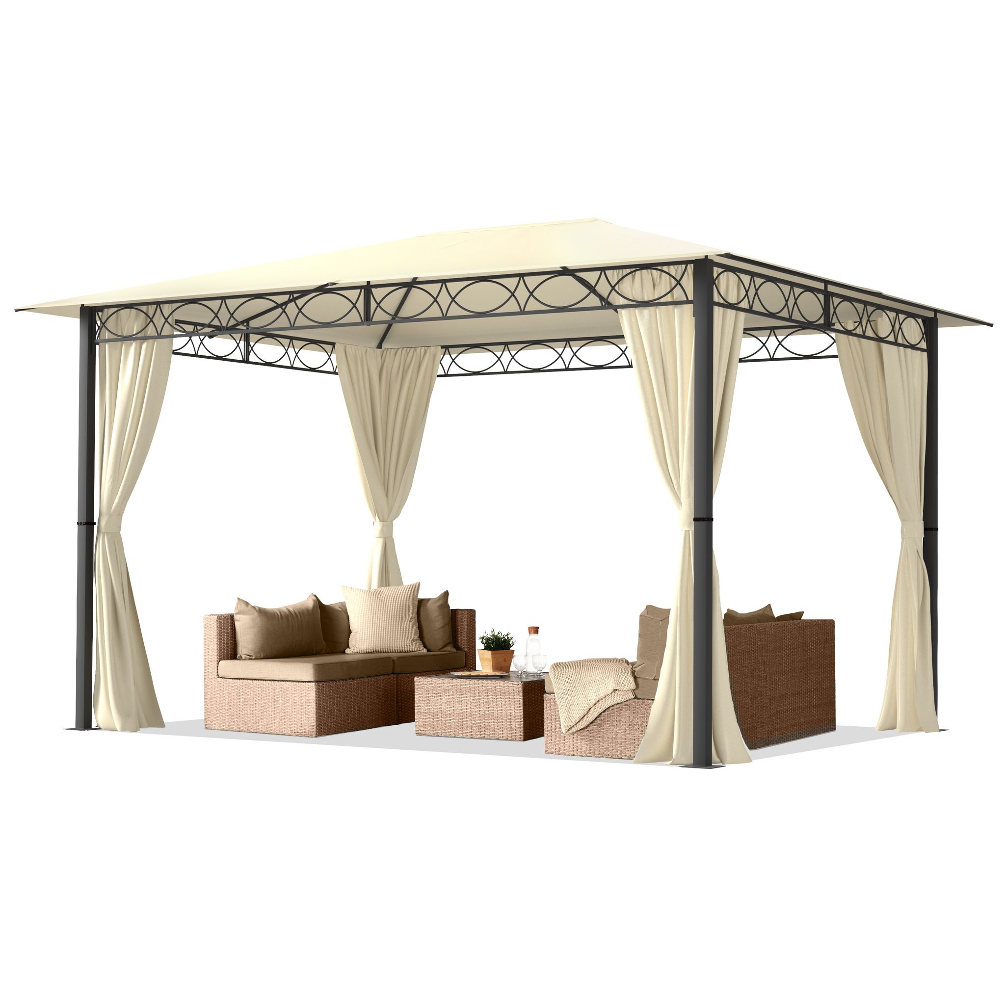 Carpasol - Gartenpavillon 3x4 M Wasserdicht Premium Pavillon Mit 4 Seitenteilen Gartenzelt Ca. 220g/m² Dachplane In Creme Partyzelt