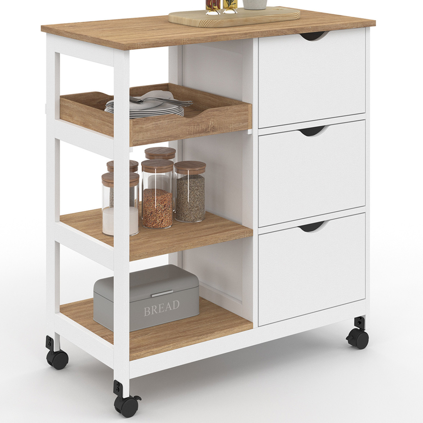 Idmarket – Desserte De Cuisine Avec 3 Paniers Et 1 Plateau Amovible