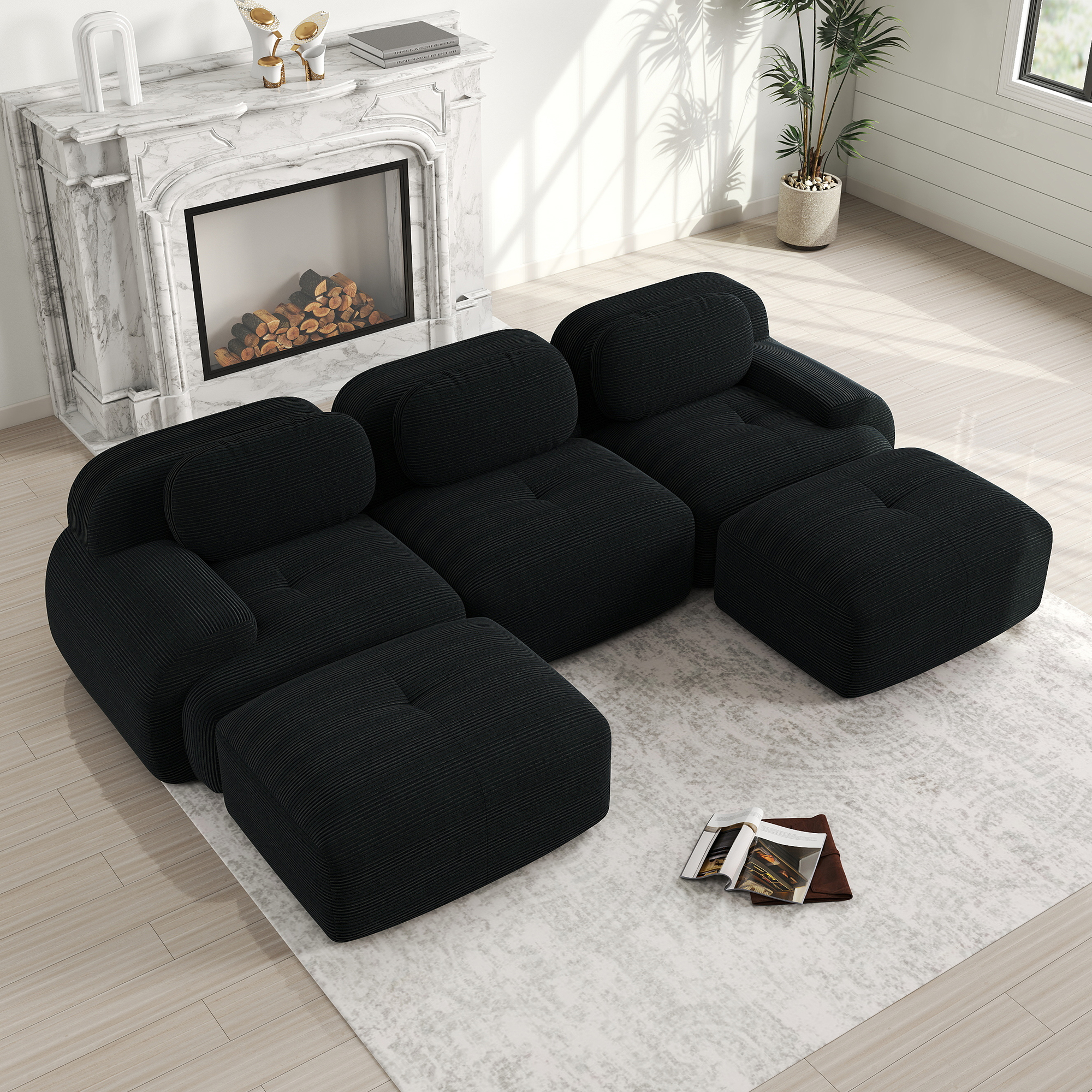 Canapé Modulaire U En Velours Côtelé,32d Élastique,base