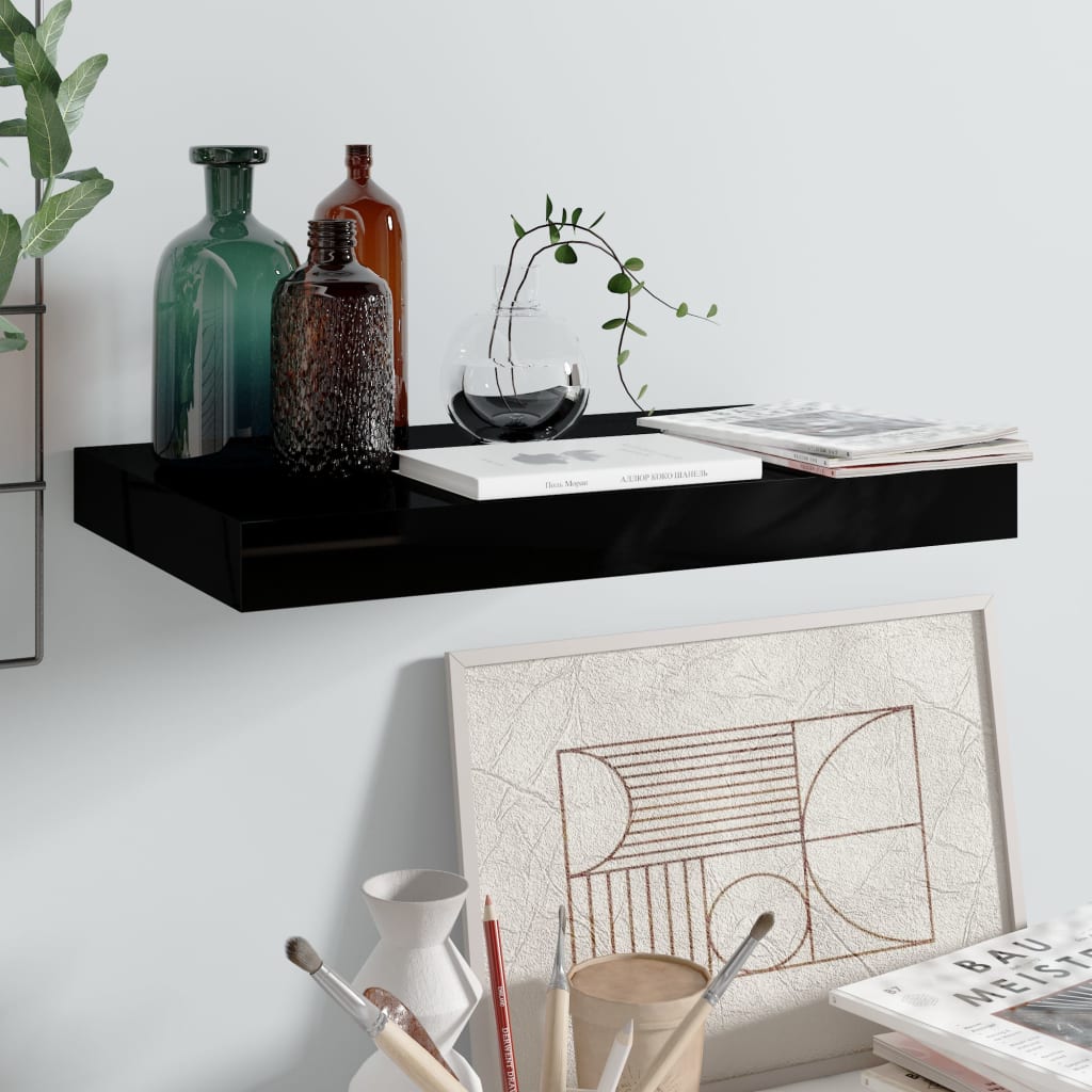 Vidaxl Schwarz Floating Wall Shelf High Gloss Black 40X23,5X3,8 Cm Mdf