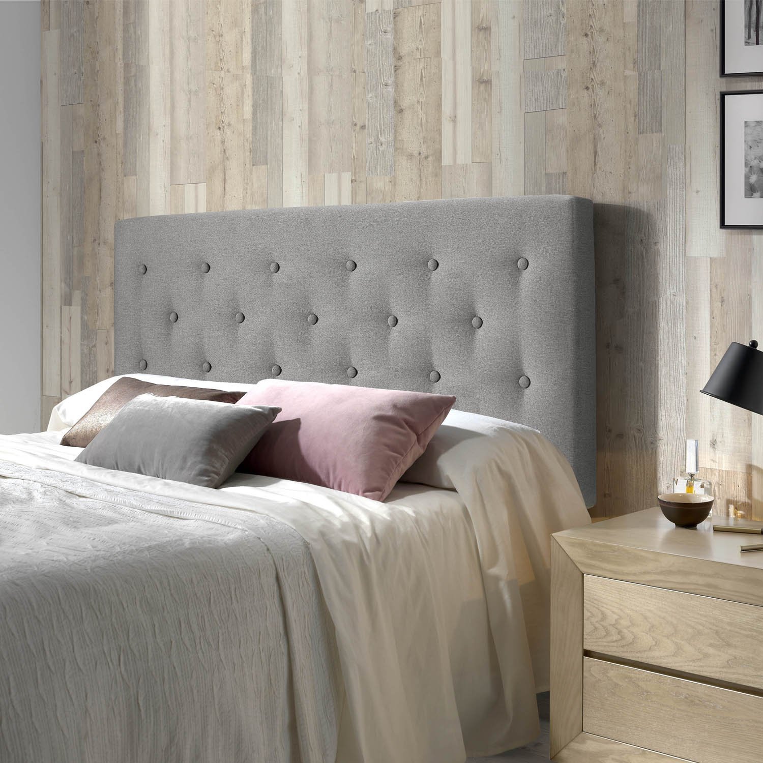 Marckonfort – Tête De Lit Capitonnée 160x100 Cm En Tissu Polyester – Épaisseur 8 Cm – Pieds En Bois D'Hêtre Massif – Style Nordique