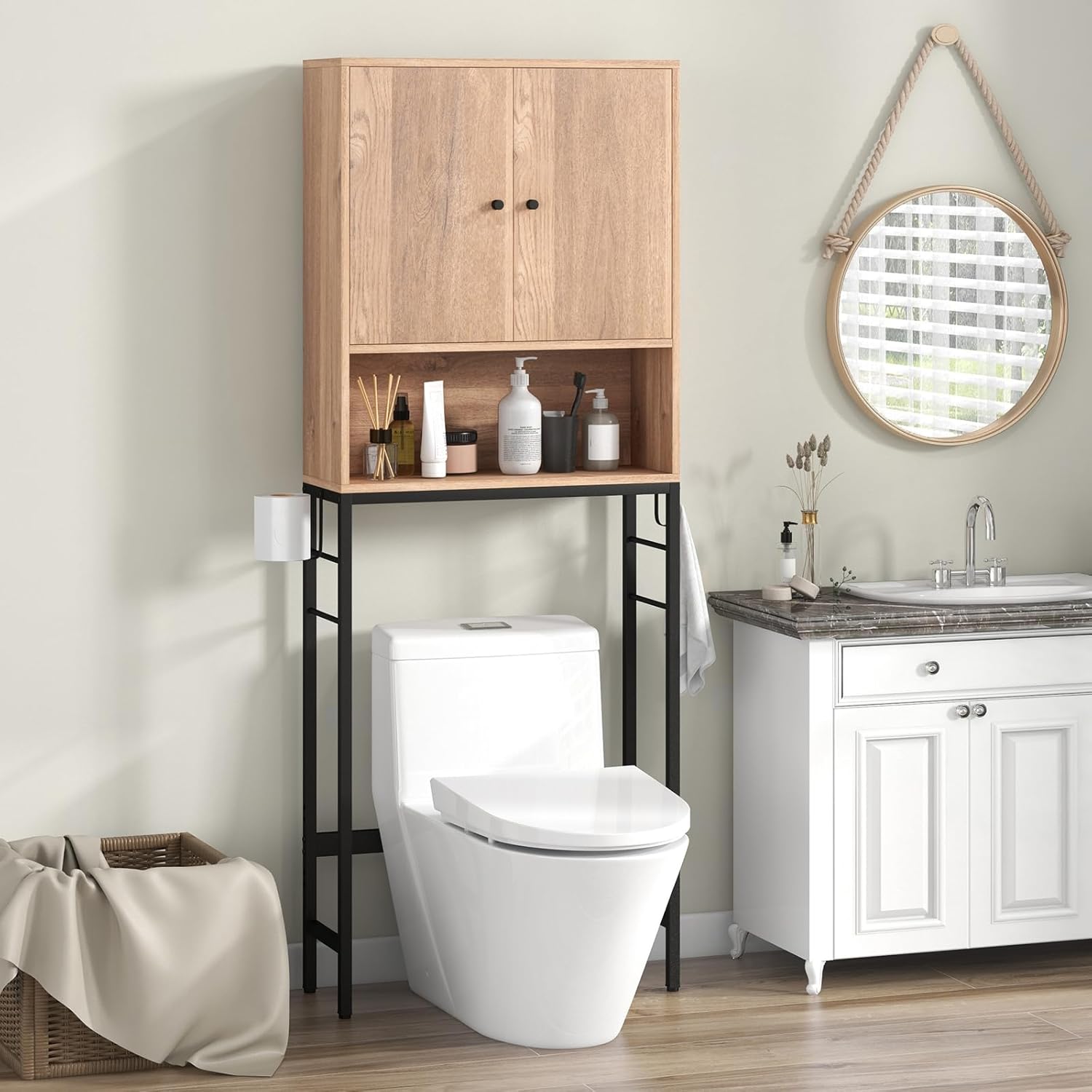 Goplus – Meuble Wc Au-dessus Des Toilettes – Armoire À Double Porte