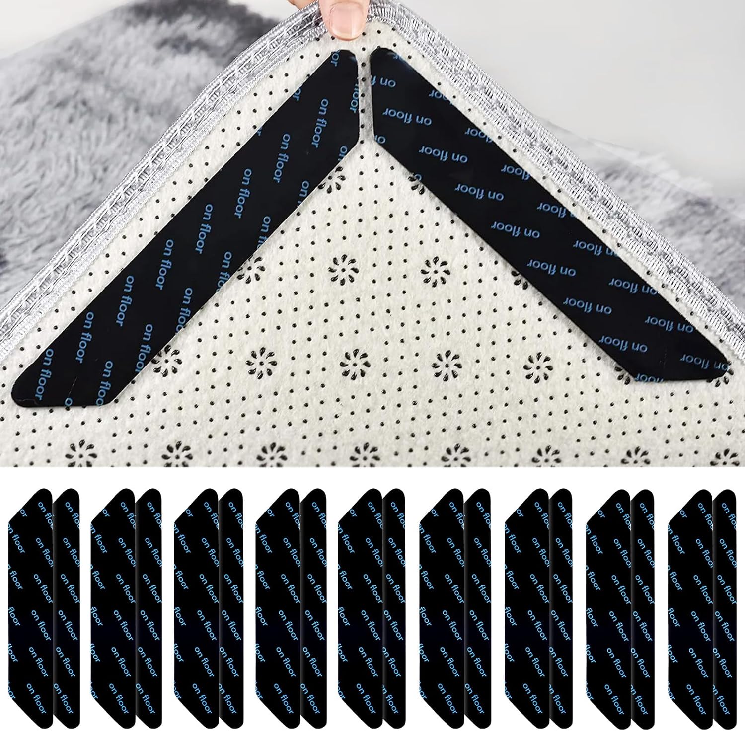 Grips antidérapants pour tapis en polyuréthane, 2,5 x 13 cm, lavables et réutilisables, lot de 18