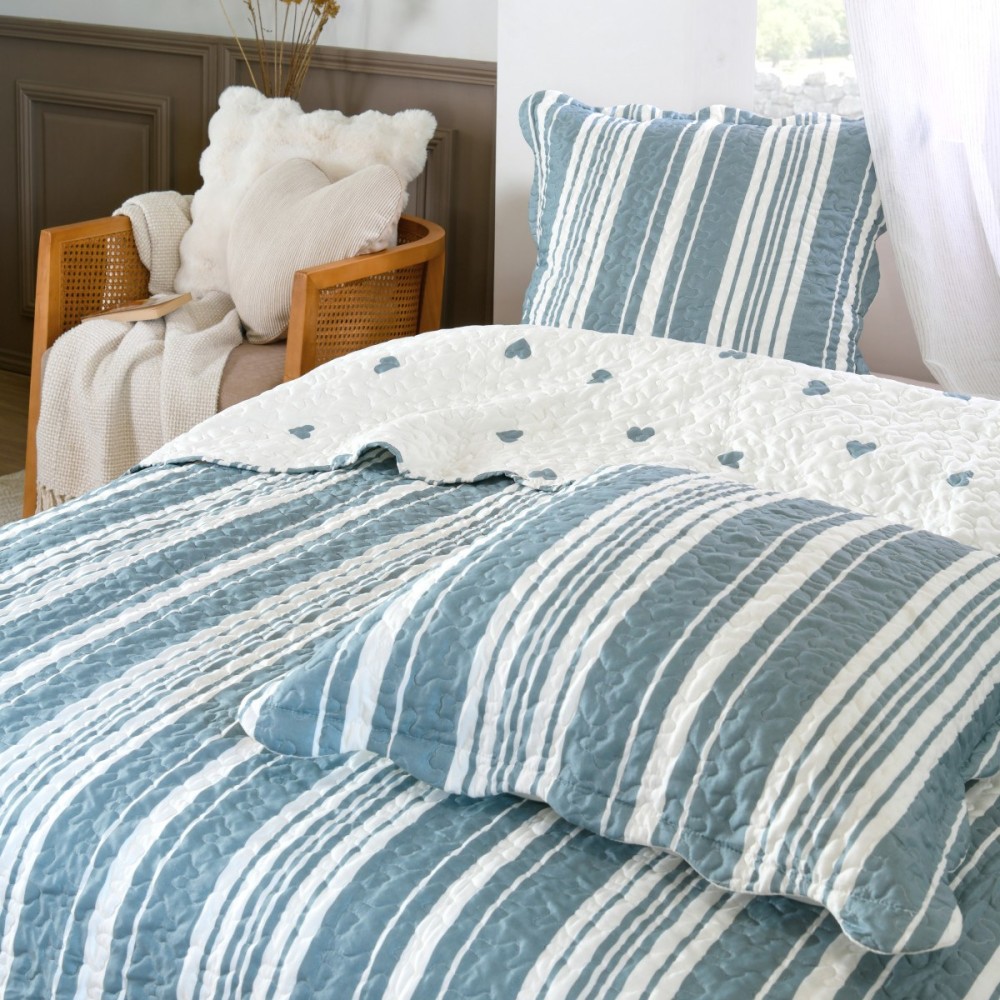 Couvre Lit Boutis Réversible Avec 2 Taies D'Oreiller 65x65cm