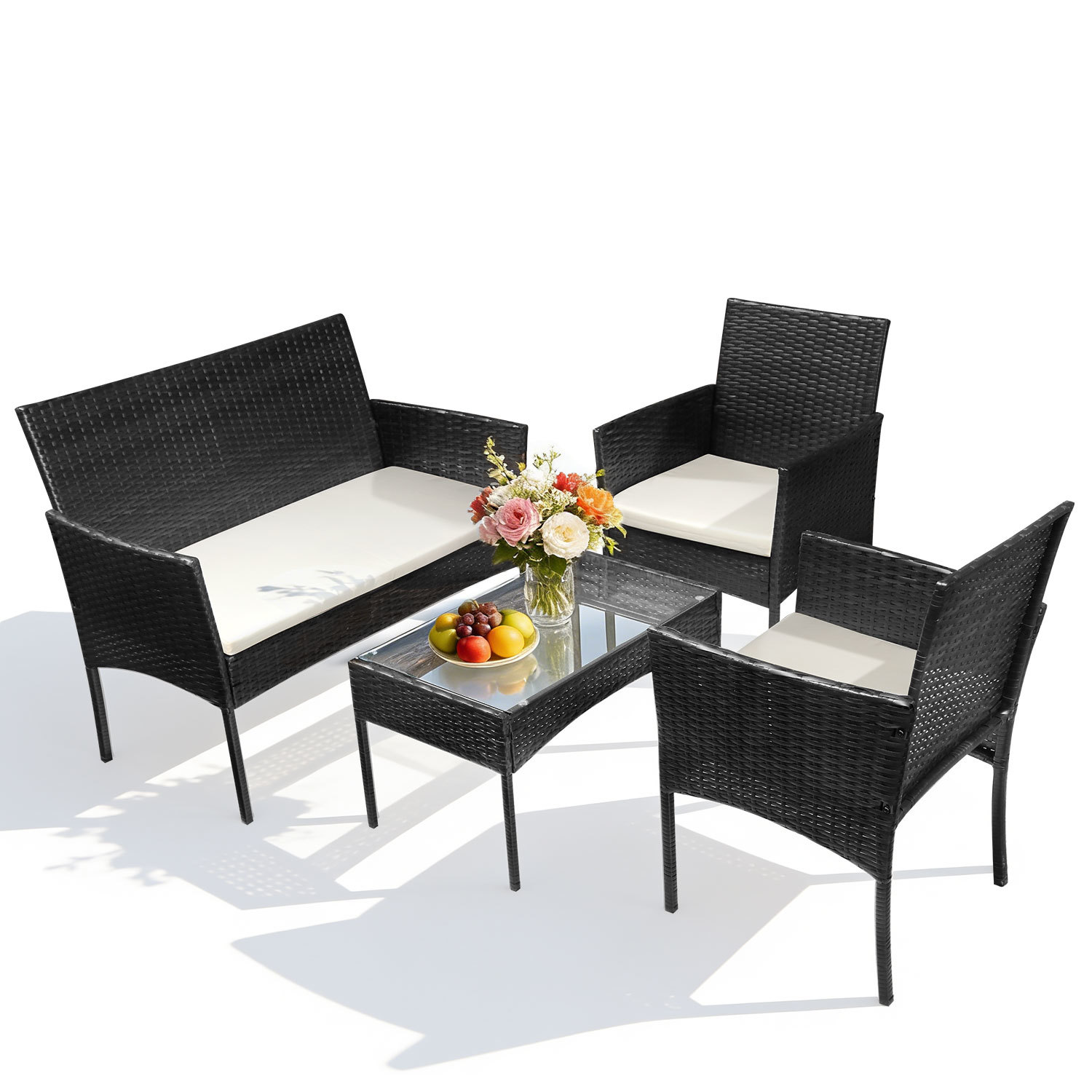 Wolketon Salon De Jardin 4 Pièces En Résine Tressée Avec 2 Fauteuils