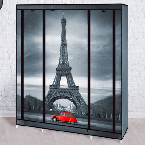 Idmarket – Armoire De Rangement Penderie Pliable En Tissu – Dressing Xxl Avec 3 Ouvertures – Dimensions 132x45x178 Cm – Structure Acier Renforcée