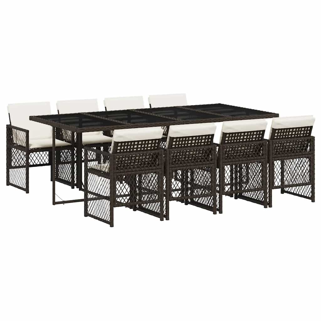 9 Piece Garden Dining Set With Cushions Brown Poly Rattan Vidaxl