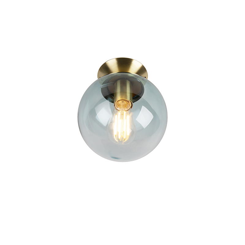 Qazqa Art Deco Ceiling Light Brass With Blue Glass - Pallon